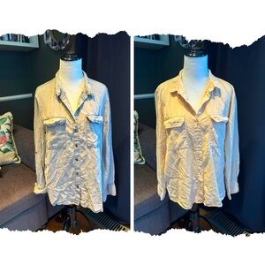 2 Velvet Heart Button-Up Shirts, Cream & Light Gray